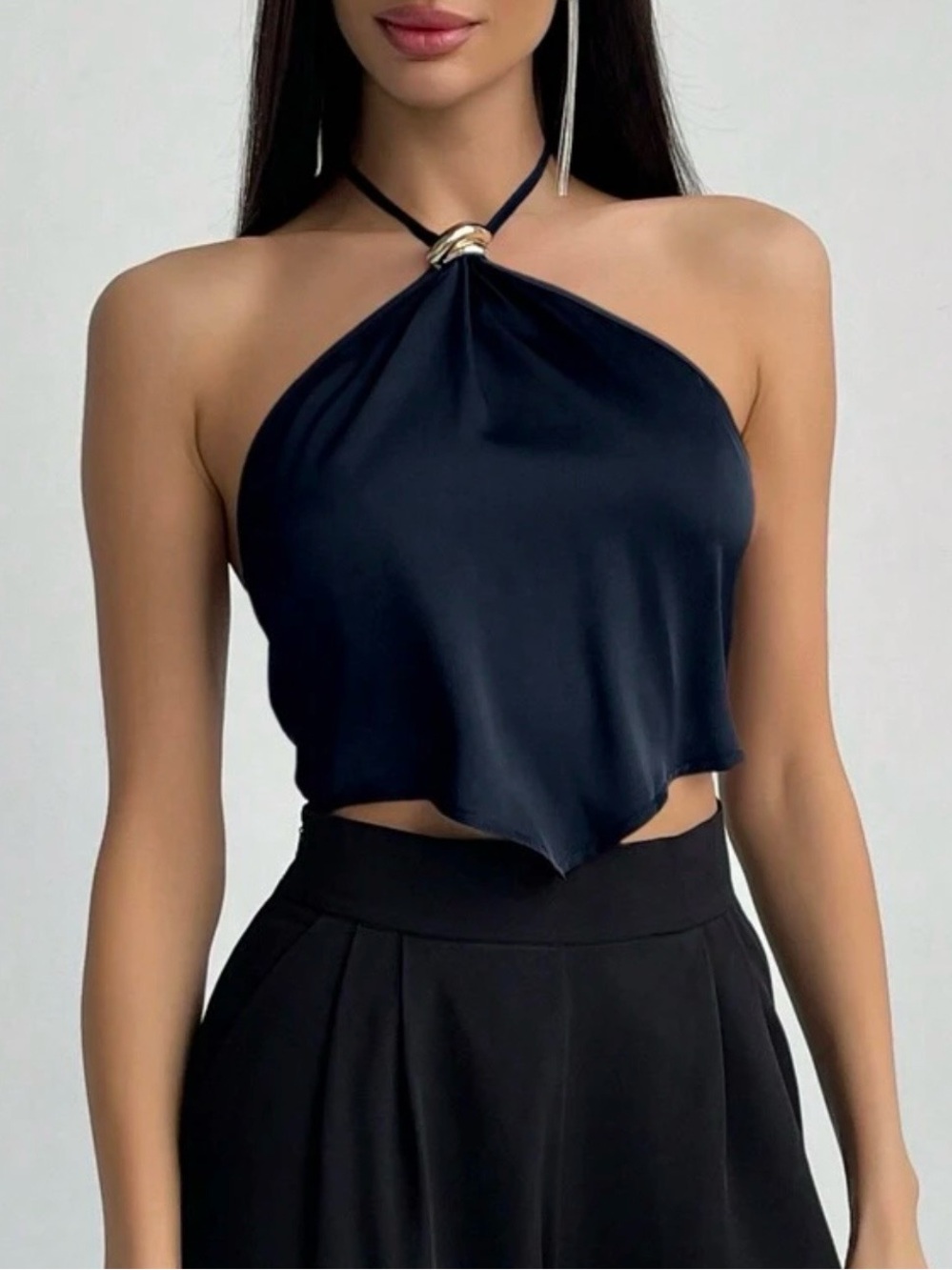 SHEIN Asymmetrical Tie Back Halter Top